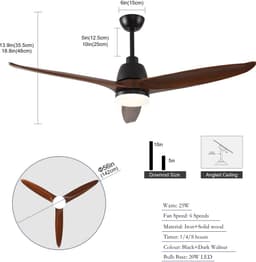 COVREO Plafondventilator met verlichting 142 cm zwart hout, 6 snelheden — thumbnail 2