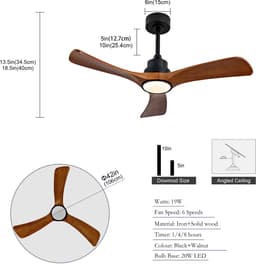 COVREO Plafondventilator met verlichting 106 cm zwart hout, 6 snelheden — thumbnail 3