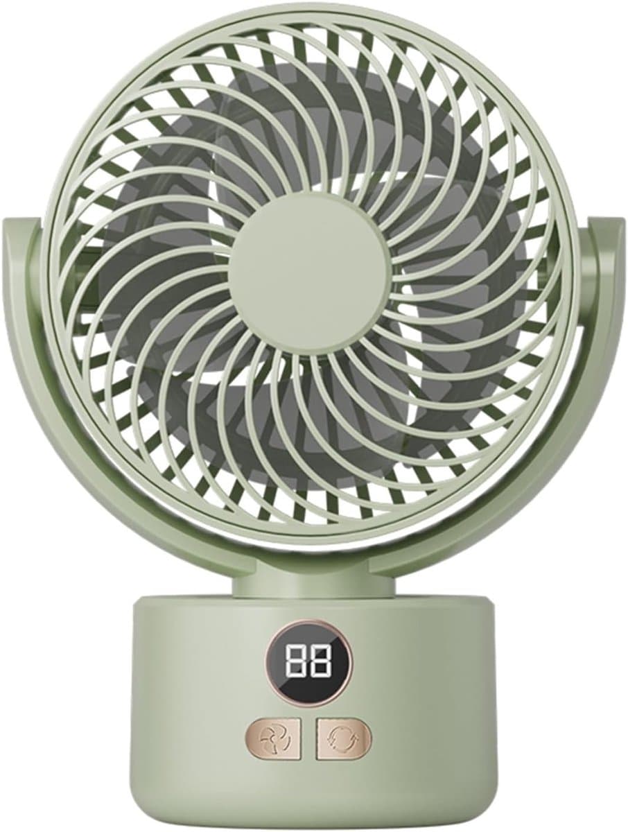 KZQ USB Bureauventilator Met 3 Snelheden En 3600mAh Accu, Stil Met Bionische Bladen, 140 Graden Kantelbaar En Automatische Zwenk, Draagbaar Voor Thuis, Kantoor En Camping, Lichtgroen — afbeelding 1