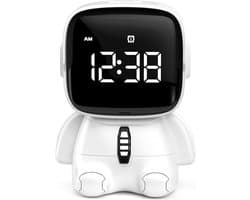 Wekker voor tienerjongens met 2 instelbare alarmgeluiden, 5 alarmmelodieën, snooze-functie, aanpasbare 12/24-uurs timer en USB-oplaadpoort.