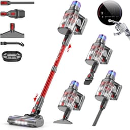 Draadloze Steelstofzuiger - Krachtige Stofzuiger - Huis Schoonmaken - 80 Min Werktijd - 1L Stofbak - Rood — thumbnail 1
