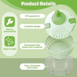 Saladecentrifuge 4 Liter - Grote Saladeschaal - Ergonomische draaiknop - Ideaal voor het drogen van groenten - ShopVlot — thumbnail 2