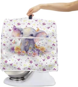 Stand Mixer Cover - Keukenmachinehoes Beschermhoes - Keuken Organiseren - Met Opbergvak - 37 cm Hoog - Cartoon Olifant Bloemen — thumbnail 5
