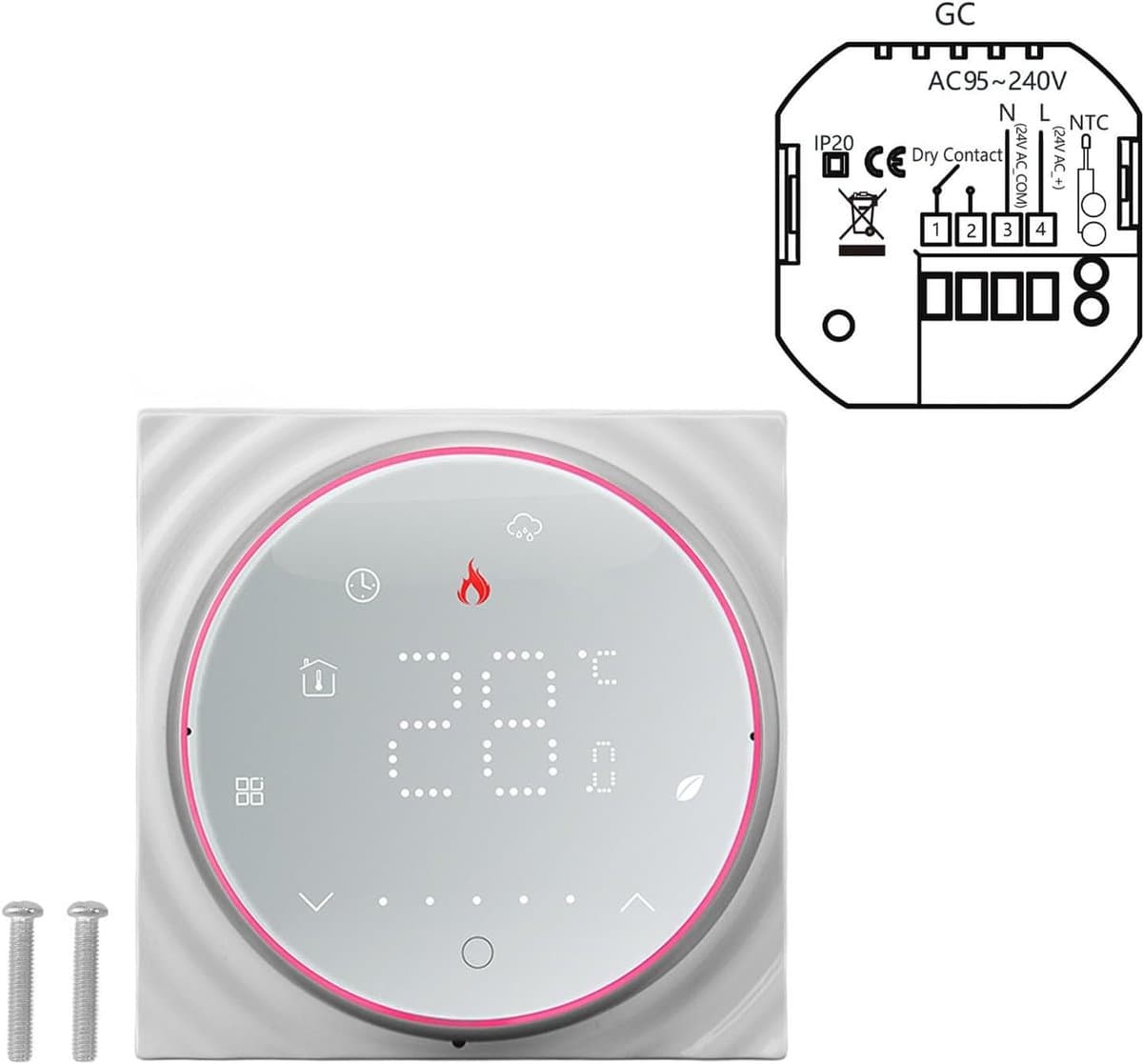 Slimme Thermostaat - Programmeerbaar Display - Verwarming Regelen - Precieze Temperatuur - 13mm Dun Paneel - Wit — afbeelding 1