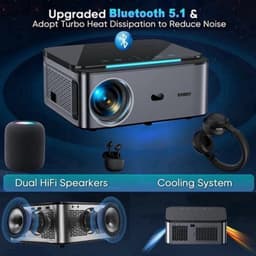 Xiwbsy - Beamer - Projector Beamer - Projector 4k - 1080P - Automatische focus - met WiFi 6 - 25000 Lumens - Buiten- en thuisprojector - Android 4K - Zwart — thumbnail 3