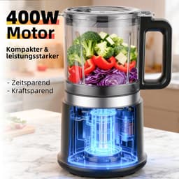 Foodprocessor 400W – 2 Snelheden en Pulsefunctie – 4 RVS Messen – 0,95L Mengkom met Garde — thumbnail 5