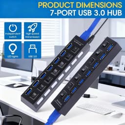USB Hub - Poorten Uitbreider - Werkplek Organiseren - 7+1 Poorten - 5Gbps Snelheid - Zwart — thumbnail 5