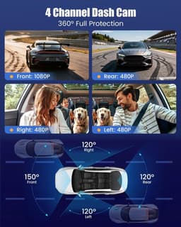 Dashcam voor auto - Zwart - 3 inch IPS-display - 4-kanaals groothoekcamera met nachtzicht en wifi - Voor alle voertuigen — thumbnail 2