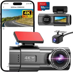 Dashcam voor auto - Zwart - Voor en Achter - 4K + 1080P Wifi Dashboardcamera met Nachtzicht en 64GB SD-kaart - Universeel — thumbnail 1