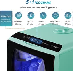 Mini Vaatwasser met Waterreservoir 5L – Tafelmodel Vaatwasser – 5 Wasprogramma’s – Automatische Droogfunctie – Touch LED Display – Vrijstaand – Zonder Vaste Wateraansluiting – 4 Couverts – Groen — thumbnail 5