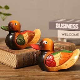 2 stuks Mandarijneendbeelden, houten handbeschilderde figuren, tuinvogelornament, kunstsculptuur voor buiten, verzamelobjecten — thumbnail 2