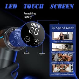 Massagepistool, Deep Tissue Massagepistool, Stille elektrische percussiemassager, Draagbare elektrische spiermassager met draagtas, 20 snelheden en LED-display, Grijs — thumbnail 2
