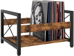 Kaëru Vinyl LP Opbergrek – Verstelbare Metalen Stang – Industriële LP Houder – voor 12 Inch Vinyl, Boeken – Vintage Bruin met Zwart Metaal – LP Opbergsysteem – Boekensteun — thumbnail 2