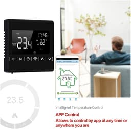 Slimme Wifi Thermostaat - Temperatuurregelaar Vloerverwarming - Energie Besparen - Programmeerbare Weekschema - 86x86x43mm - Zwart — thumbnail 4