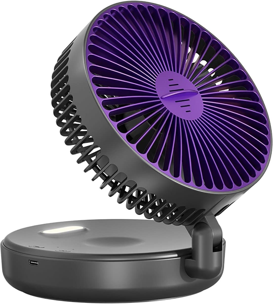 LISM - Opvouwbare mini-ventilator met nachtlampje, ultrastille oplaadbare bureauventilator, 4800 mAh, draagbare ventilator met 5 snelheden en nachtlampje, Geschikt voor slaapkamer, thuis of op kantoor (zwart) — afbeelding 1