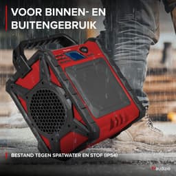 Bouwradio - Audizio Jobsite XL bouwradio met accu - Bluetooth, DAB+ en FM - IP54 waterdicht - 200W - Rood — thumbnail 3