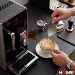 Haeger Caffè Crema Volautomatische Espressomachine - 2 Soorten Koffie & Heet water - Melkopschuimer voor Cappuccino - Koffiemachine met bonen - Zwart — thumbnail 5