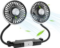 Elektrische autoventilator voor de achterbank - Draagbaar - Hoofdsteunmodel - 360° draaibaar - 12V - Dubbele ventilatorkoppen - USB-aansluiting — thumbnail 1