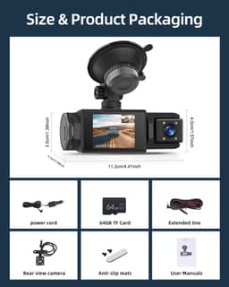 3-kanaals Dashcam - Full HD 1080p - 2 Inch Scherm - Wifi Verbinding - Voor Auto — thumbnail 5