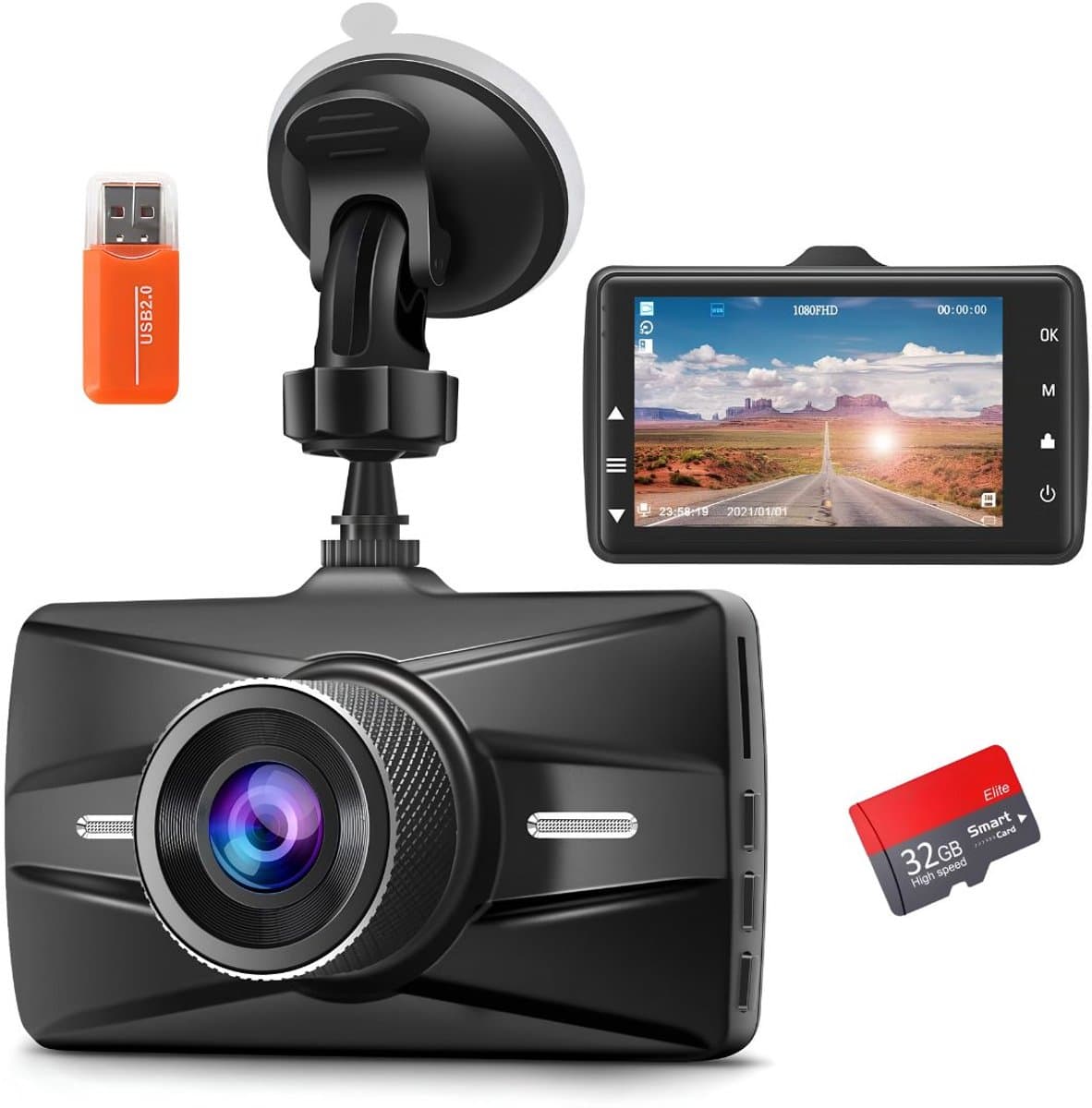 NIVA® Dashcam - 32GB - Dashcam voor En Achter - Dashcam voor Auto - Zwart - 14cm x 11cm x 7cm — afbeelding 1