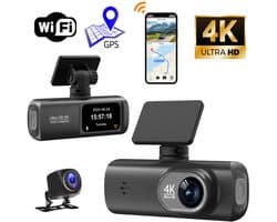 KZQ Dashcam 4K voor en achter met dubbele camera WiFi GPS WDR nachtzicht zwaartekrachtsensor en app-bediening voor auto