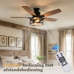 Lapamax Plafondventilator met Verlichting - 5 Omkeerbare Houten Bladen - 6 Snelheden - Afstandsbediening en Timer - Zwart - Ø 132 cm — thumbnail 4