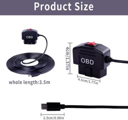 SnelShoppen - OBD2 Power Kabel voor Dashcam Type C, OBD Voeding Adapter met Schakelaar, 24 Uur Bewaking, USB Aansluiting voor Voertuig — thumbnail 5