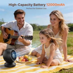 VHV - Tafelventilator - Oscillerende Bureauventilator 8000 mAh - Stille Luchtcirculator met 7 Standen - Kantoor & Slaapkamer - Zwart — thumbnail 4
