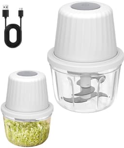 Elektrische hakmolen – Foodprocessor – Multifunctionele keukenmachine – Vaatwasmachinebestendig – Keukenmachine – Geschikt voor het hakken van vlees, het pellen van knoflook en het mixen van ingrediënten – 400 ml – 6 messen – 10,7*10,7*14,9 cm - Wit — thumbnail 4
