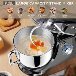 Keukenmachine - Mixer Foodprocessor - Bakken en Koken - Krachtige 2000W Motor - 7.2L Kom - Zwart — thumbnail 4