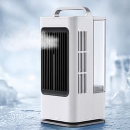 Draagbare verdampingskoeler, persoonlijke koelventilator met verneveling (1,7 l), 3 snelheden en 3 instelbare vernevelingsstanden; ultrastille mini-airco-ventilator met draaggreep voor slaapkamer, kantoor, bureau, camper en gebruik binnenshuis. — thumbnail 4