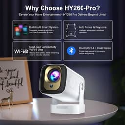 SnelShoppen - HY260pro 4K Mini Beamer, Draagbare Projector met Wifi 6, Bluetooth 5.4, 1080p Full HD, 270 Graden Rotatie, Ideaal voor Home Cinema, Buit — thumbnail 3