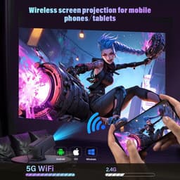 SnelShoppen - 4K Smart Mini Beamer, WiFi Bluetooth 1080P Full HD, Automatische Trapeziumcorrectie, HDMI Compatibel, Zwart voor Home Cinema, Feest, Tui — thumbnail 2