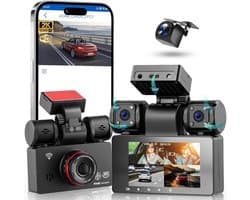 SnelShoppen - 2K Auto Dashcam 360° met 5GHz WiFi, 4 Camera's, 8 IR Nachtzicht, 3 Inch IPS Touchscreen, Loop Recording, G-Sensor, Parkeerbewaking, Acht