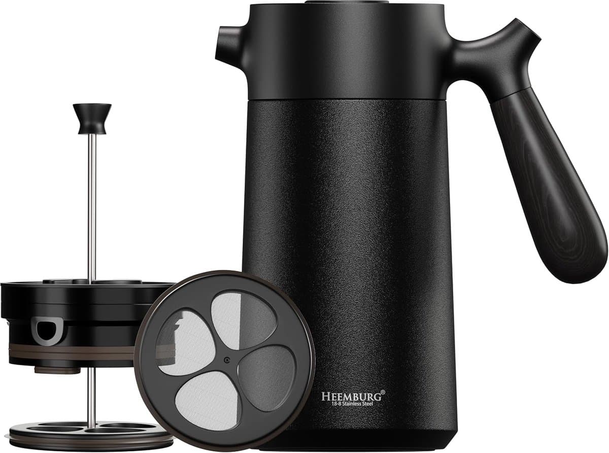 Thijox - HEEMBURG French Coffee Press 1L - Roestvrijstalen Thermoskan met Extra Filter - Dubbelwandige Geïsoleerde Koffiepers voor Koffie en Thee - El — afbeelding 1