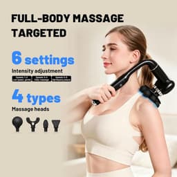SnelShoppen - Massage gun - Grote massager met innovatief ontwerp, 6 intensiteitsniveaus, 4 opzetstukken, afneembare handgreep en 2-in-1 functie voor — thumbnail 5