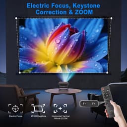 SnelShoppen - Beamer 4K Thuisbioscoop Projector met Elektrische Focus, 180° Draaien, 26.000 Lux, Wifi 6, Bluetooth, Native 1080p, Trapeziumcorrectie v — thumbnail 2