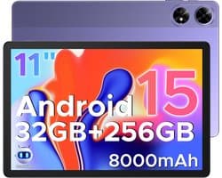 DOOGEE Tab G6+-Tablet-Android 15-11 inth FHD+ 90Hz- 4G LTE-32GB ROM+256GB ROM（2TB TF）-Unisoc T7280-8000mAh/18W-Dubbele luidsprekers-Widevine L1-Face ID-Paars