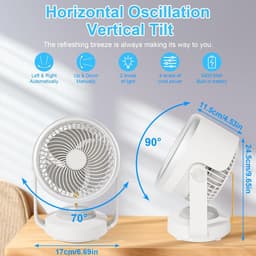 RFWR® Stille Tafelventilator met 4 Snelheden en 70 Graden Oscillatie - Draagbare Circulatieventilator met 5400 mAh Accu voor Thuis en Kantoor — thumbnail 5