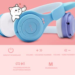KINSI LED Kattenoren Koptelefoon - Draadloze Bluetooth Headset met Verlichte Oren - Voor Meisjes & Gaming,Wit-roze — thumbnail 3