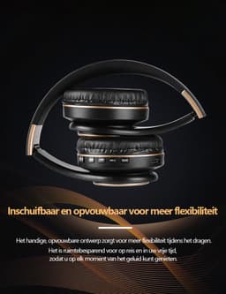 Gloovon® - Draadloze Koptelefoon - Bluetooth 5.0 - Intrekbaar en Opvouwbaar - Koptelefoon met Microfoon - Zwart — thumbnail 5