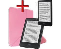 Hoes Geschikt voor Kobo Clara BW - Met Screenprotector - Luxe E-reader Trifold Case - Bescherm Hoesje Book Cover - Roze