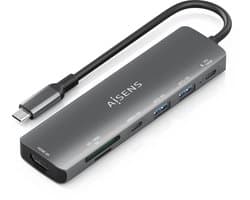 AISENS ASUC-7P026-GR laptop dock & poortreplicator Bedraad USB 3.2 Gen 1 (3.1 Gen 1) Type-C Grijs