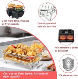 Allecto Premium - Airfryer racks groot roestvrijstalen rek voor dubbele lade airfryers met clip - Accessoires voor extra ruimte - Geschikt voor XL friteuses - Inclusief dubbele paal - 2 lagen - Voor Ninja, Tower, Instant Vortex, en meer — thumbnail 2