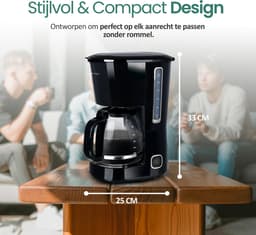 Emerio Koffiezetapparaat met Glazen Kan - 1,5L Filterkoffie - 12 kopjes per keer - Uitneembaar Filter - Non-Drip systeem - 750W - CME-125129.4 Zwart — thumbnail 5