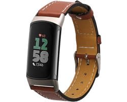 kwmobile lederen horlogebandje geschikt voor Fitbit Charge 6 / Charge 5 polsband - Echt leren smartwatch bandje - Activity tracker horloge band in bruin