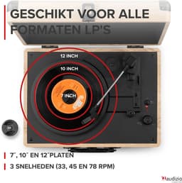 Retro platenspeler met platenkoffer - Audizio RP116LW - Platenspeler Bluetooth - Met speakers - Houtlook — thumbnail 5
