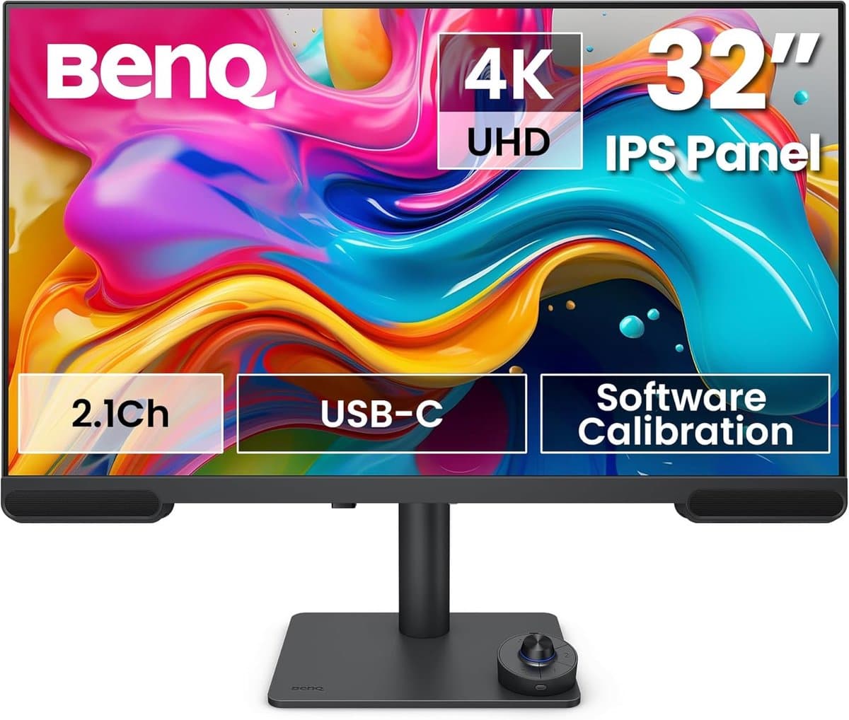 BenQ Creative Pro PV3200U – 32" 4K Premium Designer & Video Editing Monitor – 95% DCI‑P3 – 100% Rec.709 – Calman Verified – 2.1‑audio – MacBook‑modus – USB‑C 65W – HDR400 - ICCsync - iKeyboard control - Wireless Hotkey Puck G3 — afbeelding 1
