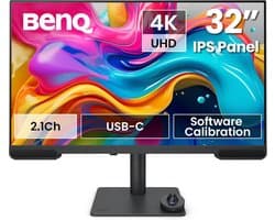 BenQ Creative Pro PV3200U – 32" 4K Premium Designer & Video Editing Monitor – 95% DCI‑P3 – 100% Rec.709 – Calman Verified – 2.1‑audio – MacBook‑modus – USB‑C 65W – HDR400 - ICCsync - iKeyboard control - Wireless Hotkey Puck G3