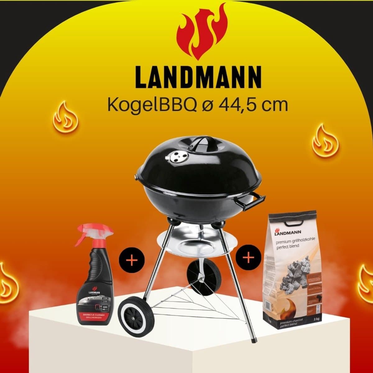 HoutskoolBBQ Grillchef by Landmann KogelBBQ Ã¸ 44,5 cm Zwart - Houtskoolbarbecues - Kogelbarbecue - Met Thermometer - Roestvrij - Ronde Barbecue - Met deksel en Wielen - Traditionele bbq - 6 personen - Ventilatierooster voor zuurstofregulering — afbeelding 1